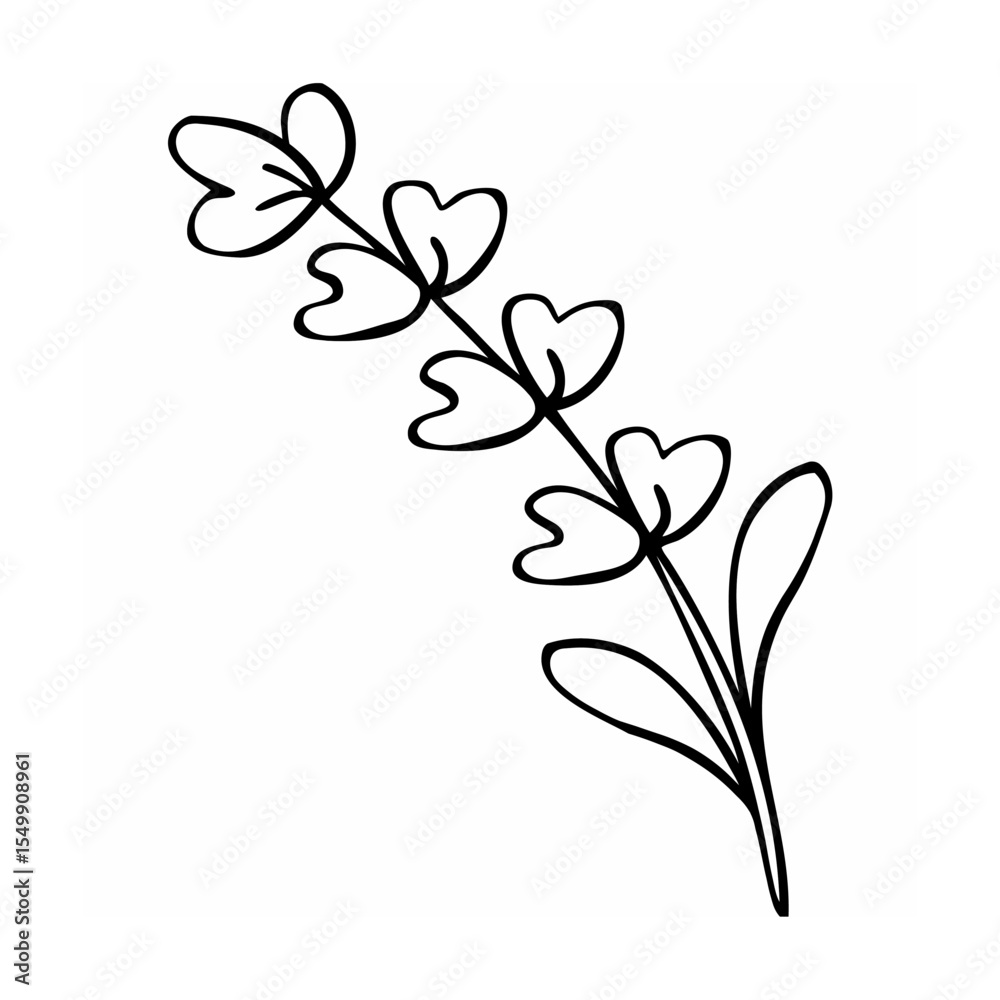 Fototapeta premium Black Line Art Drawing Simple Flower Branch black and white