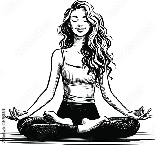Timeless Tranquility: Yoga Linework vintage linework ink sketch hand drawn pen drawing vector illustration background