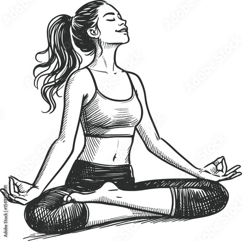 Whispers of Pose: Retro Yoga Sketch vintage linework ink sketch hand drawn pen drawing vector illustration background