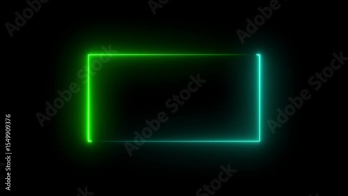 Bright neon effect rectangle frame Loop background. Animation of glowing neon rectangles abstract background.,Glowing Neon light frame rectangle loading icon background in 4k video,