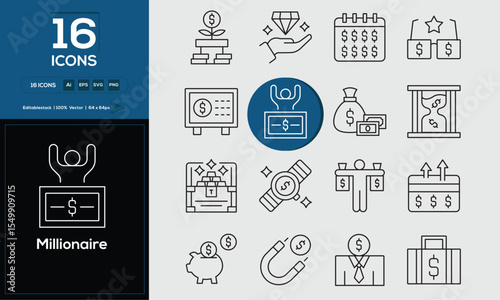 Millionaire Set of high-quality icons that are suitable for Millionaire. And change your next projects with minimalist icon design, perfect for websites, mobile apps, books, social media