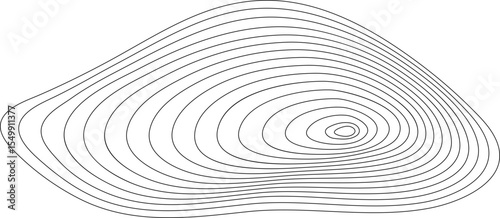 Topographic shape with pattern of wavy concentric lines. Organic circular ripple lines. Geometric contour fluid relief element.