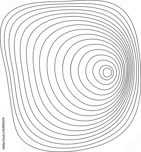 Topographic shape with pattern of wavy concentric lines. Organic circular ripple lines. Geometric contour fluid relief element.