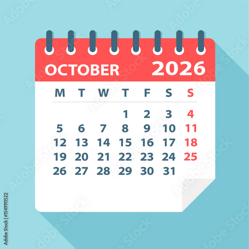 October 2026 Calendar Leaf - Vector Illustration