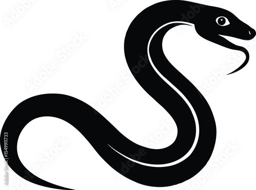 Snake silhouette, Isolated black silhouette of a snake coiled and upright on a plain white background vector illustration
