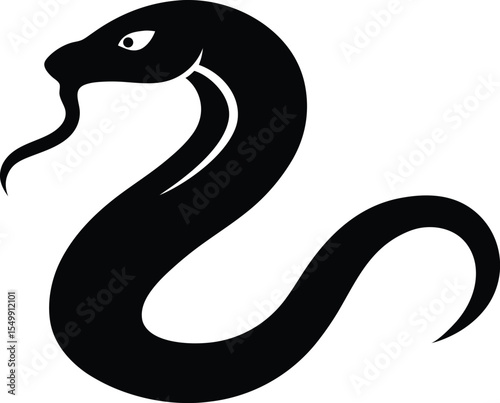 Snake silhouette, Isolated black silhouette of a snake coiled and upright on a plain white background vector illustration
