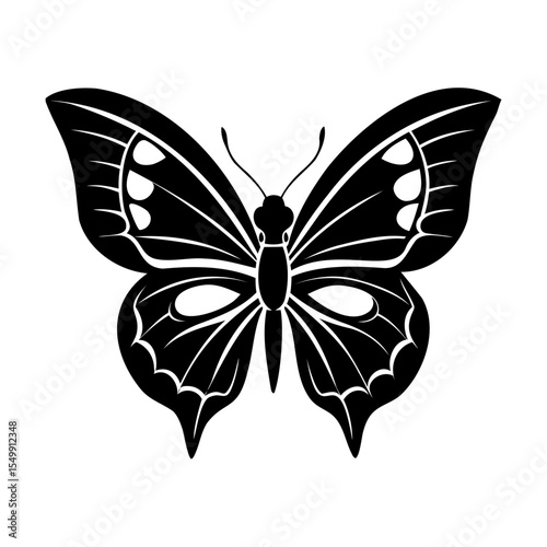 Black Silhouette Butterfly with Wing Details insect