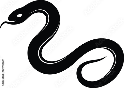 Snake silhouette, Isolated black silhouette of a snake coiled and upright on a plain white background vector illustration
