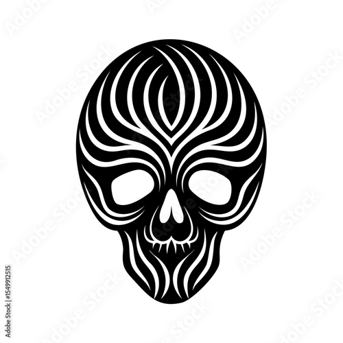 Black and White Skull Graphic Tribal Style Patterned Design