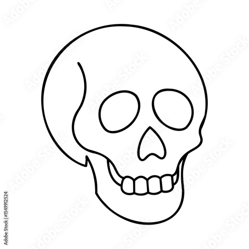 Simple Line Drawing of a Human Skull line art black and white