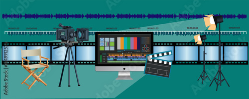 film production vector illustration video editing, post production abstract