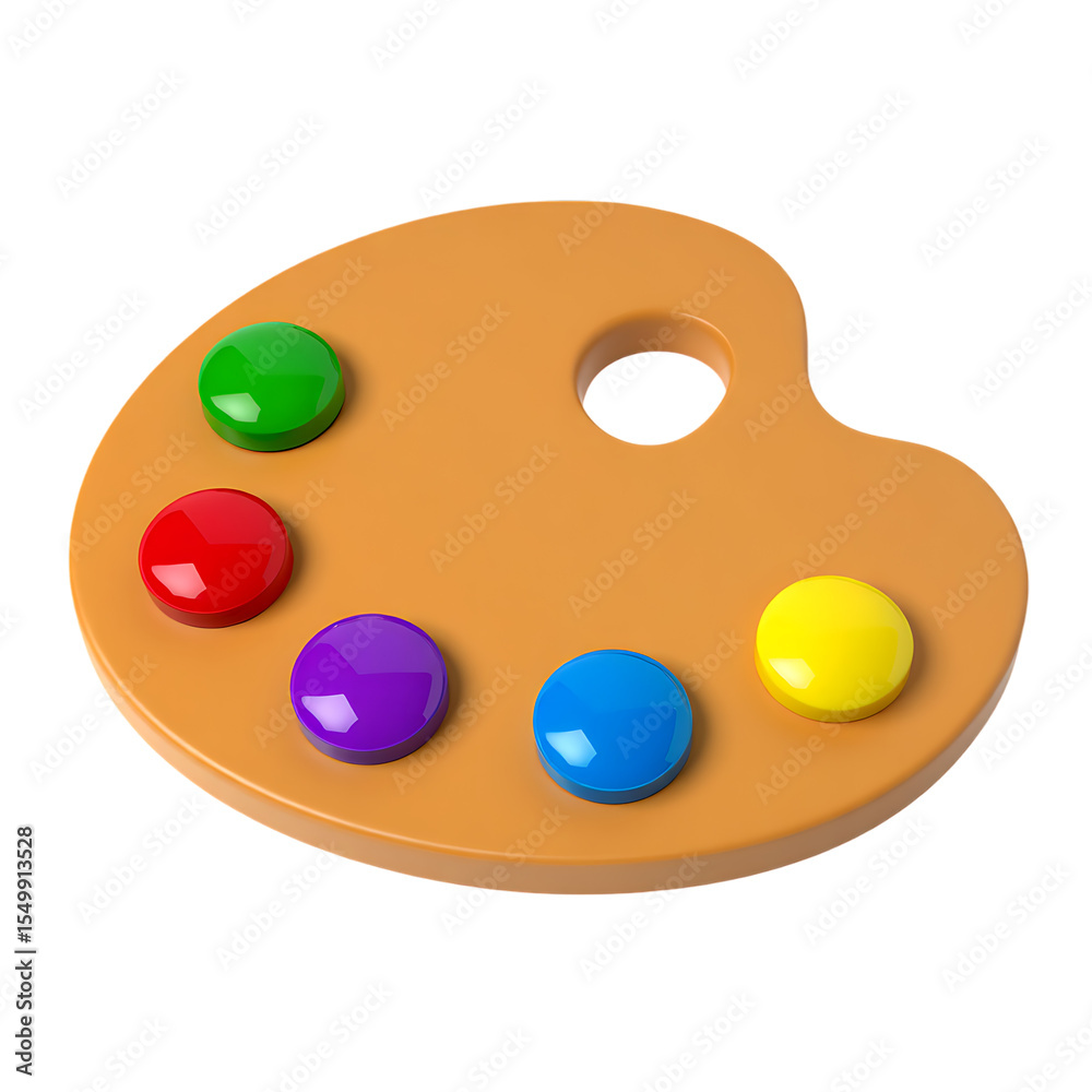 Fototapeta premium Artist s wooden palette with colorful paint blobs and thumb hole