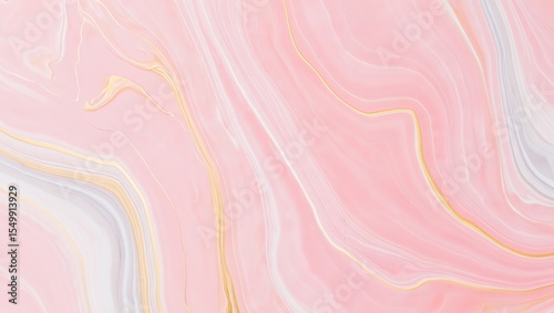 Abstract Pink Marble Swirls and Gold Accents Background