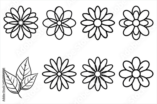 Delicate Floral Outlines An Assortment of Botanical Drawings Featuring Diverse Flower Variations and Leafy Accents Ideal for Coloring Pages