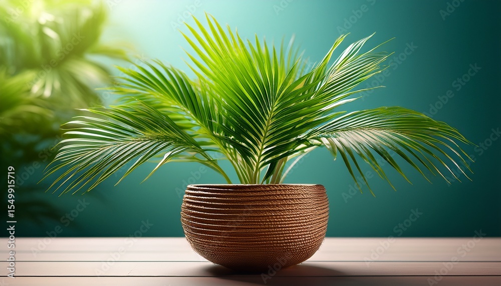 Fototapeta premium small potted palm plant with vibrant green fronds