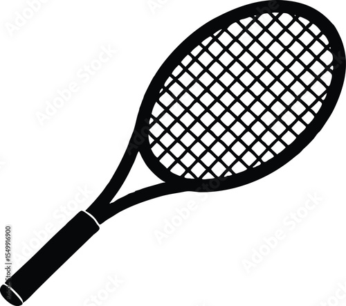 Black and white tennis racket silhouette vector illustration
