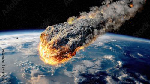 Meteorite is falling on Earth, view from the space