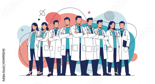 Dedicated Healthcare Professionals and Doctors Standing Together for Patient Care and Medical Excellence Focus