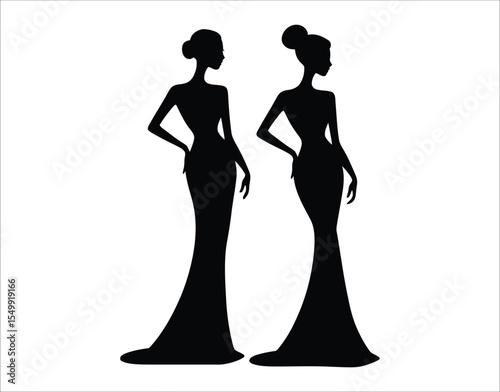 Standing Woman in Elegant Dress Silhouette