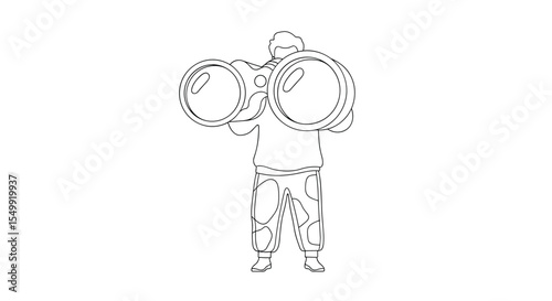 Enormous Binoculars Observation a Man with Enormous Vision Watching to the Distance