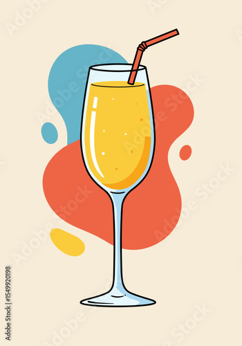 Vector illustration of Mimosa cocktail with orange juice and sparkling wine in elegant glass