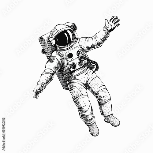 Astronaut in Space: A detailed ink drawing of an astronaut floating weightlessly in the vast expanse of space, arms outstretched, conveying a sense of wonder and exploration.