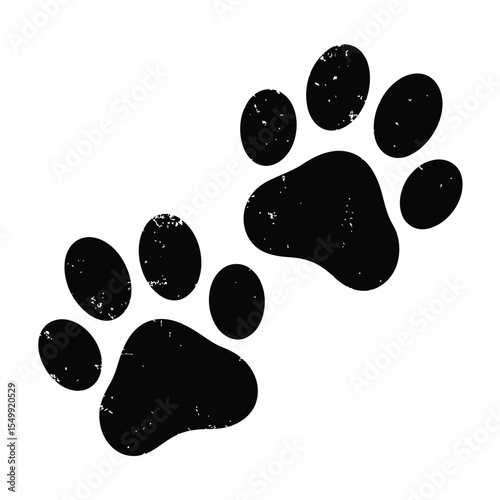 Two black distressed paw prints on a white background