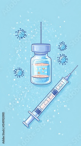 Stylized Vial and Syringe on a Light Blue Textured Background