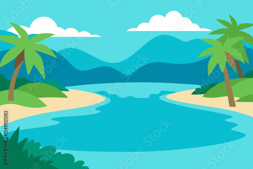 tropical beach with palm trees and sea