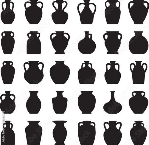 Collection of Amphoras and Vases Silhouettes for Design Projects