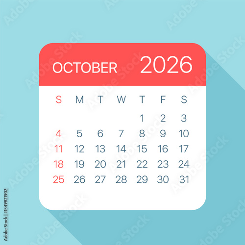 October 2026 Calendar Leaf - Vector Illustration