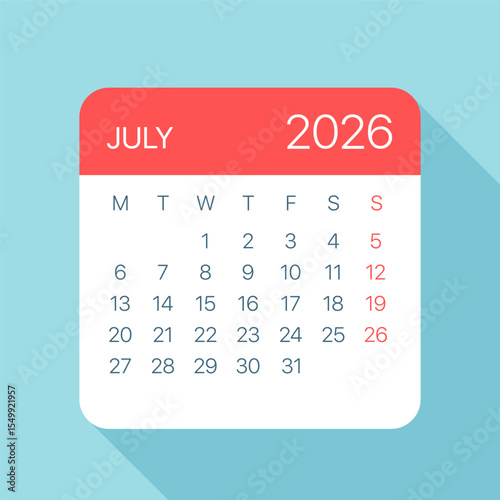 July 2026 Calendar Leaf - Vector Illustration