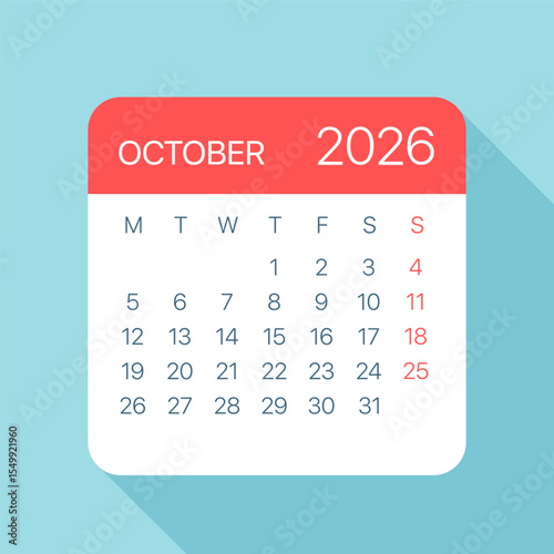 October 2026 Calendar Leaf - Vector Illustration