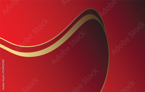 Abstract red gradient and gold wave shapes background
