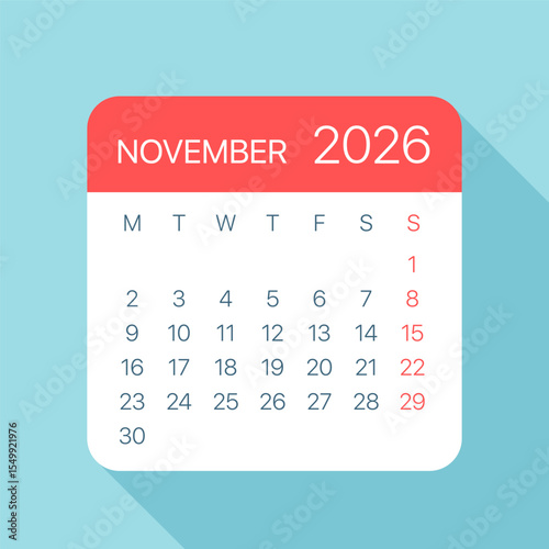November 2026 Calendar Leaf - Vector Illustration