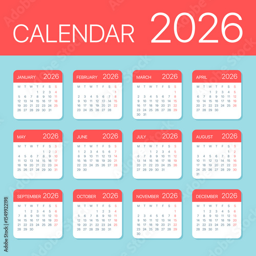 2026 Calendar Leaves Flat Set - Vector Illustration