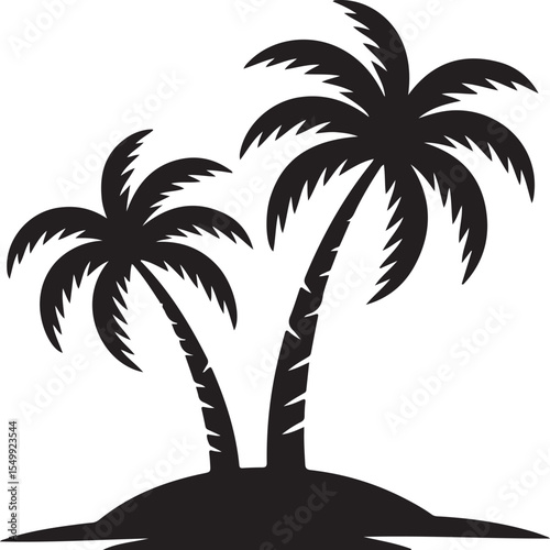 Silhouette of Two Palm Trees on a Tropical Island