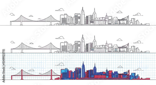 Drawing a Detailed Skyline Urban Landscape Design for Architecture and Construction Projects