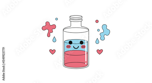 Kawaii Bottle of Magical Liquid Filled With Love and Positive Emotions Illustration