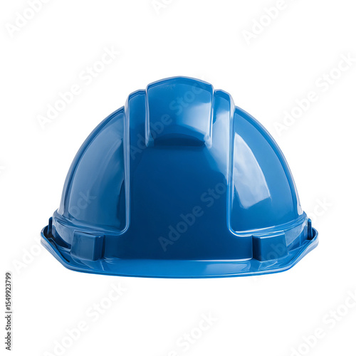 Construction Safety: A pristine, vibrant blue safety helmet, the essential protective gear for any construction or industrial setting, showcases its design against the backdrop of workplace.