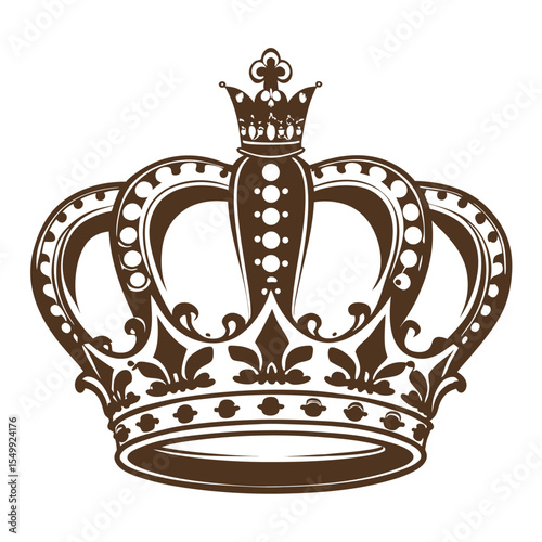 A royal crown vector insignia set with a vintage heraldic shield frame and gold ribbon decoration