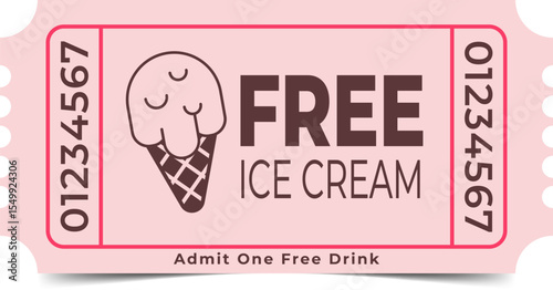 Free Ice Cream Ticket Template. Admit One. Vector Design.
