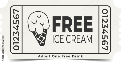 Free Ice Cream Ticket Template. Admit One. Vector Design.