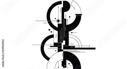 An Abstract Composition of Geometric Shapes Exploring Balance and Contrast in Black and White