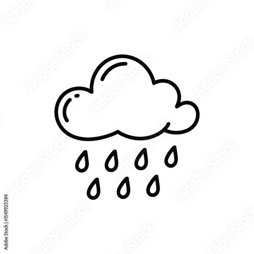 Simple black and white line drawing of a rain cloud with falling raindrops