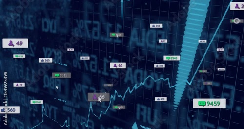 On dashboard load line graph emerging 3D grid with cursor highlighting spikes showing user growth