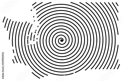 Symbol Map of the State Washington (United States of America) showing the state with a black spiral line