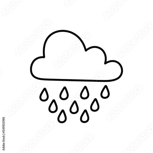 Simple outline drawing of a cloud with falling raindrops in a doodle style