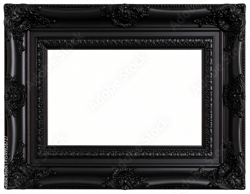 ornate black picture frame on transparent background