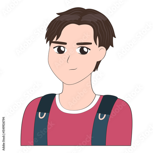 Cute Teenage Boy with Modern Hairstyle and Backpack. Anime Portrait for Poster, Cover Or Banner